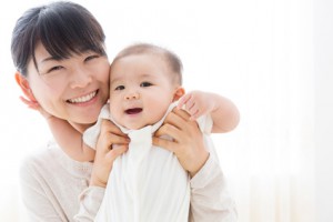 young asian mother and baby